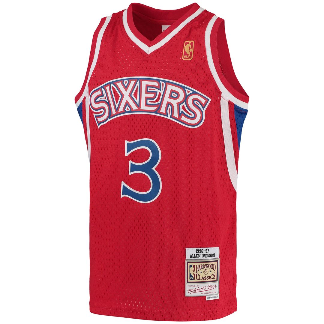 Philadelphia 76ers Allen Iverson Mitchell & Ness Youth 1996/97 Hardwood Classics Swingman Throwback Jersey - Red Team Jersey Sports Fan Apparel