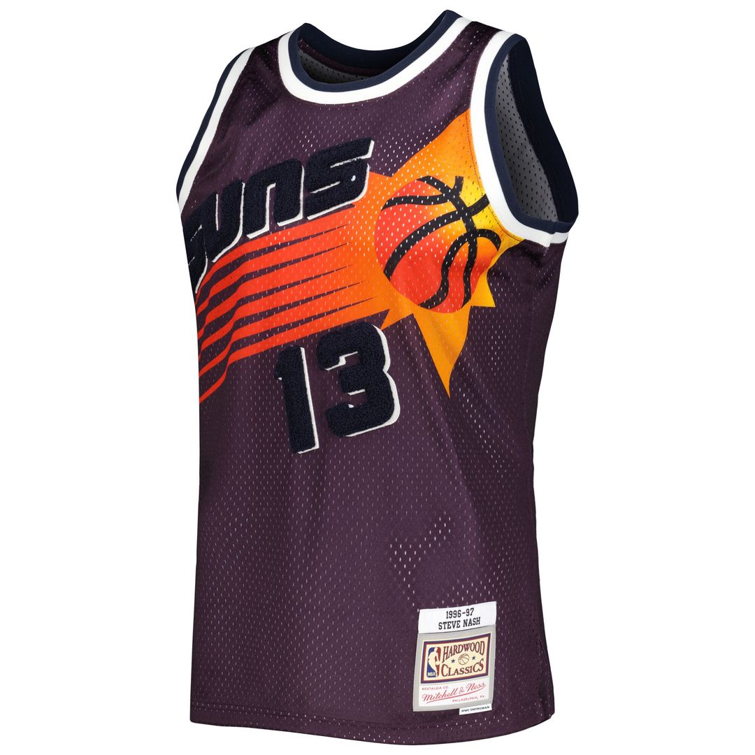 Phoenix Suns Steve Nash Mitchell & Ness 1996/97 Hardwood Classics Off - Court Swingman Jersey - Purple Team Jersey Sports Fan Apparel