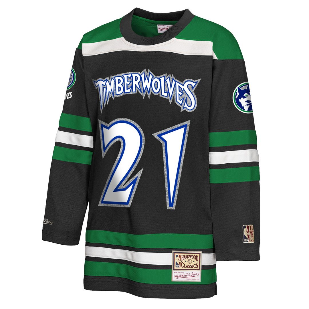 Minnesota Timberwolves Kevin Garnett Mitchell & Ness Youth Maxxed Out 2.0 Fashion Hockey Jersey - Black Team Jersey Sports Fan Apparel