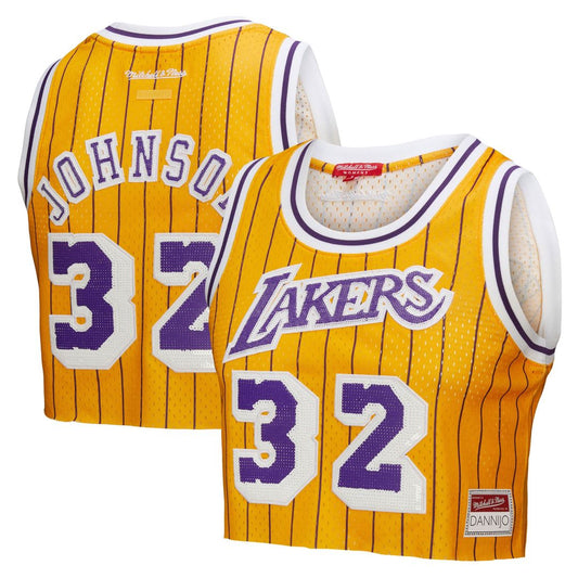 Los Angeles Lakers Magic Johnson Mitchell & Ness x DANNIJO Women's Fashion Cropped Basketball Jersey - Yellow Team Jersey Sports Fan Apparel