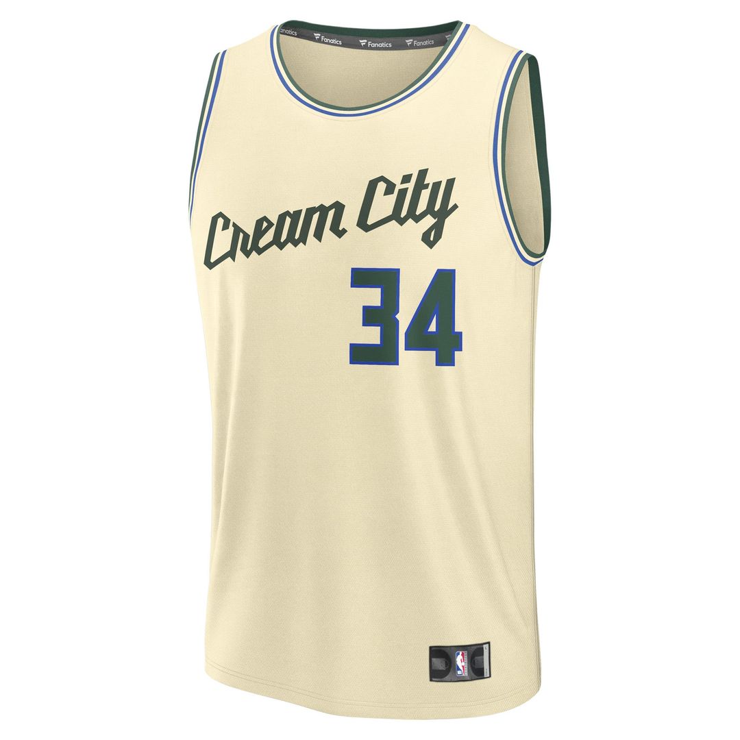 Milwaukee Bucks Giannis Antetokounmpo Fanatics Youth 2025/26 City Edition Fast Break Jersey - Cream Team Jersey Sports Fan Apparel
