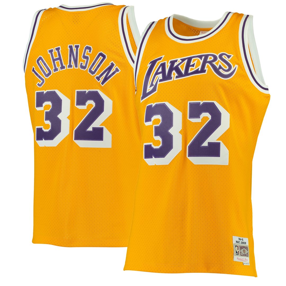 Los Angeles Lakers Magic Johnson Mitchell & Ness 1984/85 Hardwood Classics Swingman Jersey - Gold Team Jersey Sports Fan Apparel