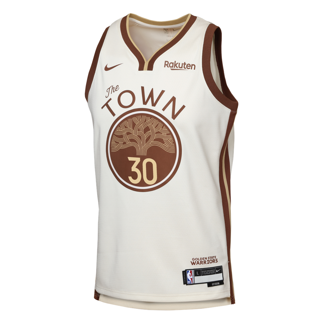 Golden State Warriors Stephen Curry Nike Youth Swingman Finished Badge Player Jersey - City Edition - Tan Team Jersey Sports Fan Apparel