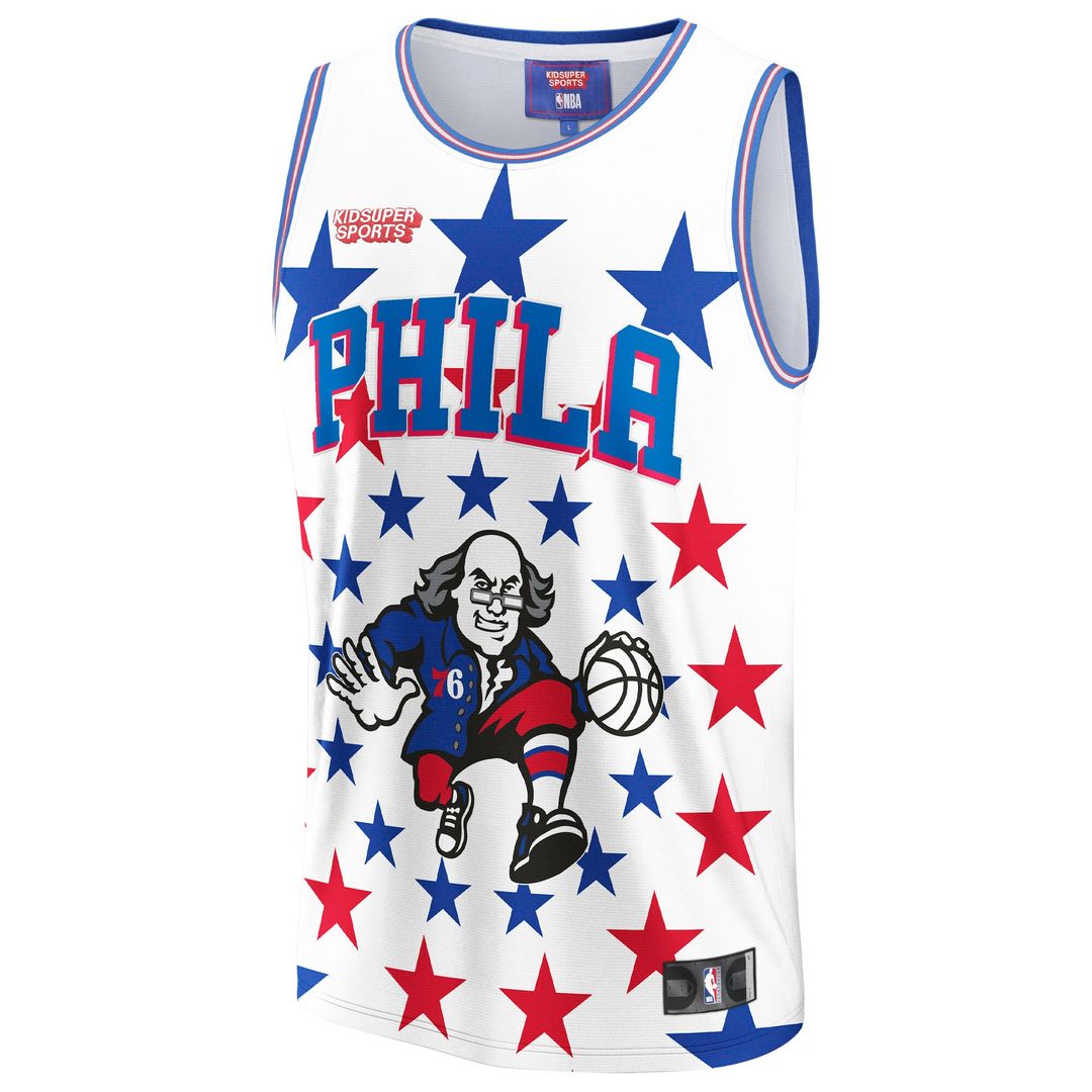 Philadelphia 76ers NBA & KidSuper Studios by Fanatics Unisex Hometown Jersey - White Team Jersey Sports Fan Apparel