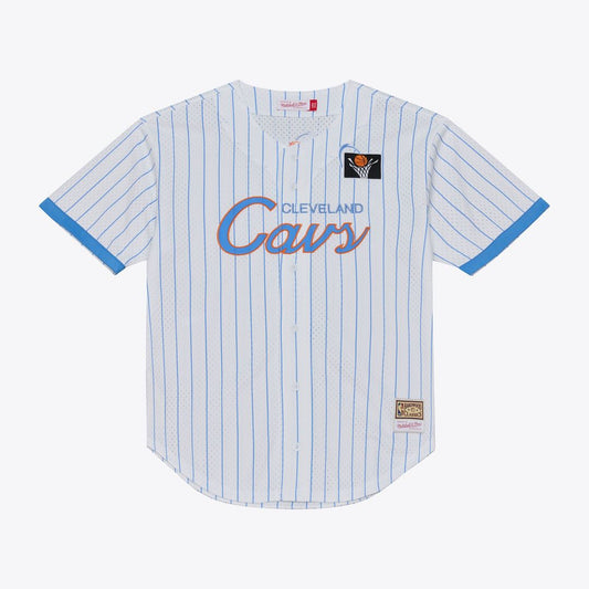 Cleveland Cavaliers Mitchell & Ness Head Coach Pinstripe Mesh Full - Button Baseball Jersey - White Team Jersey Sports Fan Apparel
