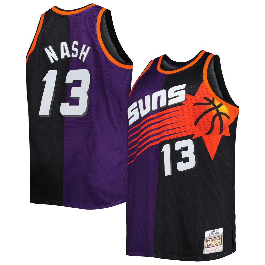 Phoenix Suns Steve Nash Mitchell & Ness Big & Tall Hardwood Classics 1996/97 Split Swingman Jersey - Purple/Black Team Jersey Sports Fan Apparel
