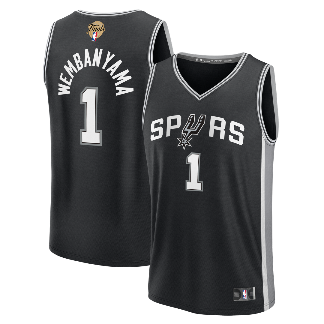San Antonio Spurs Victor Wembanyama Fanatics Youth 2026 NBA Finals Patch Fast Break Replica Jersey - Black - Icon Edition Team Jersey Sports Fan Appar