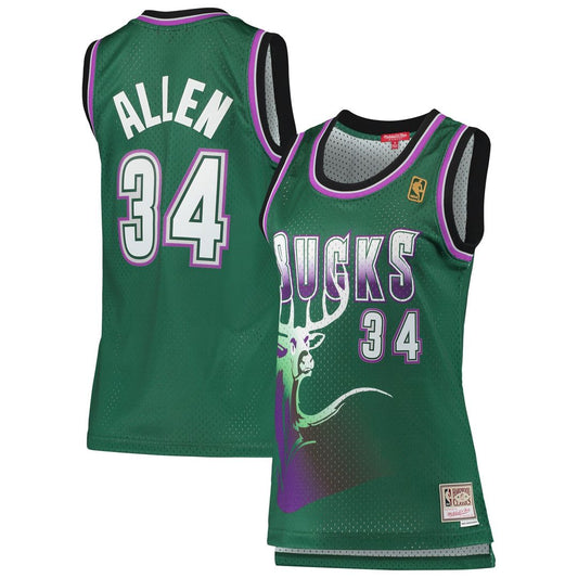 Milwaukee Bucks Ray Allen Mitchell & Ness Women's 1996/97 Hardwood Classics Swingman Jersey - Green Team Jersey Sports Fan Apparel