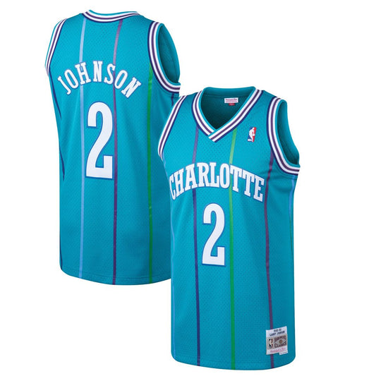 Charlotte Hornets Larry Johnson Mitchell & Ness 1992/93 Hardwood Classics Swingman Jersey - Teal Team Jersey Sports Fan Apparel