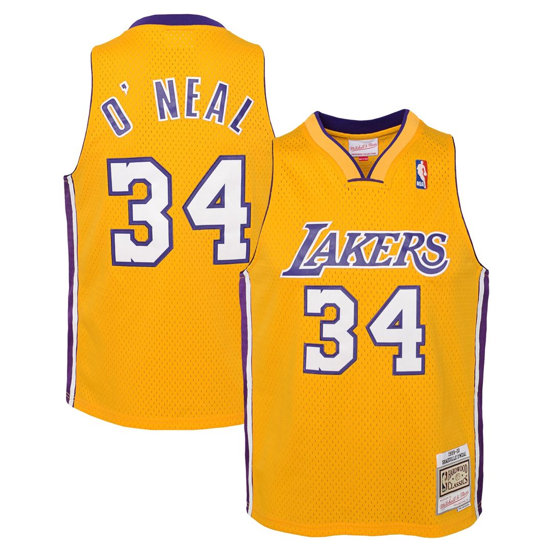Los Angeles Lakers Shaquille O'Neal Mitchell & Ness Youth 1999/00 Hardwood Classics Swingman Jersey - Gold Team Jersey Sports Fan Apparel