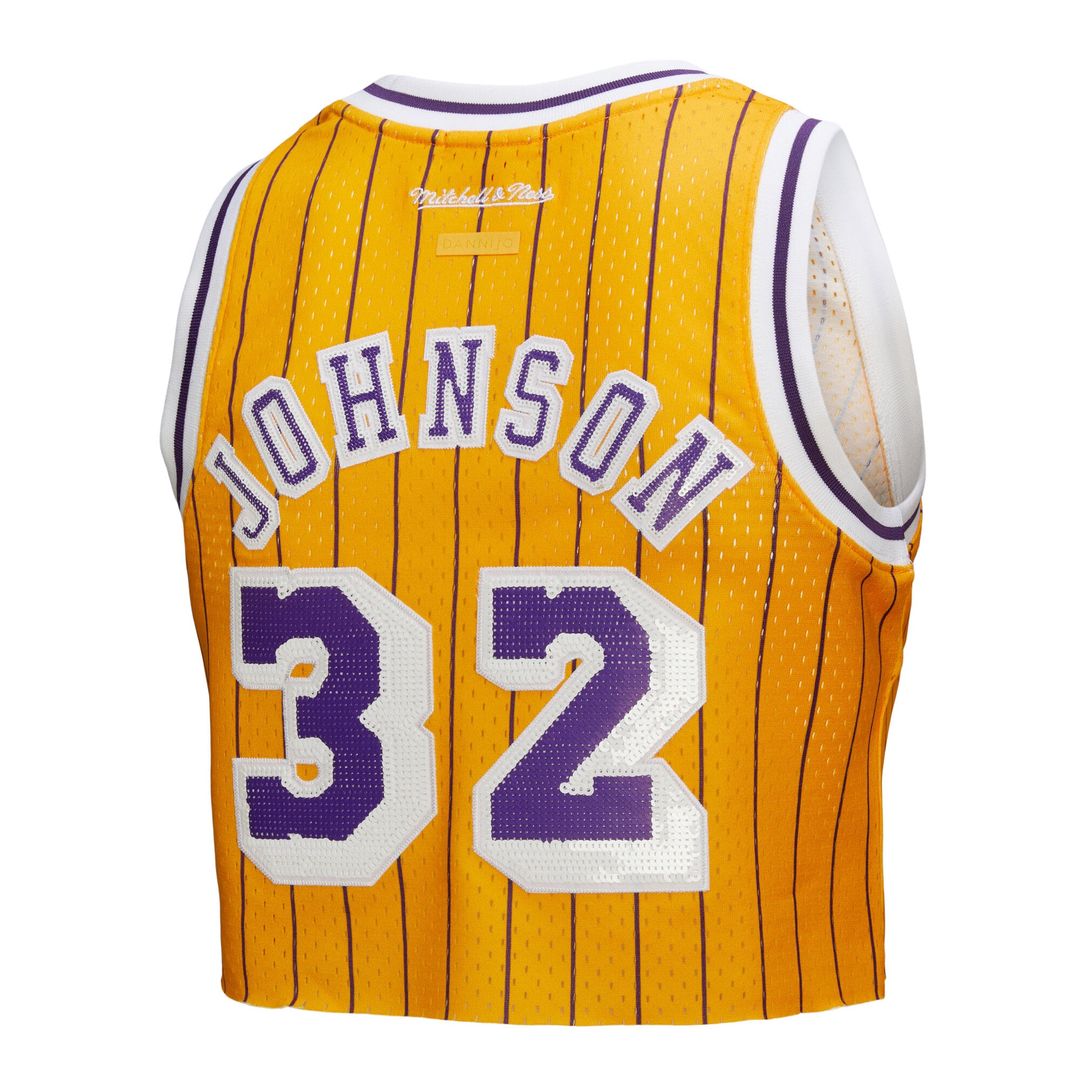 Los Angeles Lakers Magic Johnson Mitchell & Ness x DANNIJO Women's Fashion Cropped Basketball Jersey - Yellow Team Jersey Sports Fan Apparel