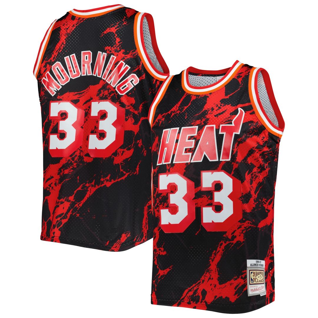 Miami Heat Alonzo Mourning Mitchell & Ness 1996/97 Hardwood Classics Marble Swingman Jersey - Black Team Jersey Sports Fan Apparel