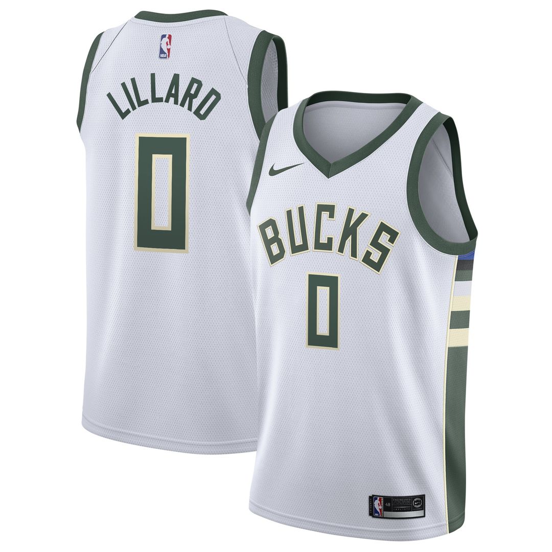 Milwaukee Bucks Damian Lillard Nike Unisex Swingman Player Jersey - Association Edition - White Team Jersey Sports Fan Apparel