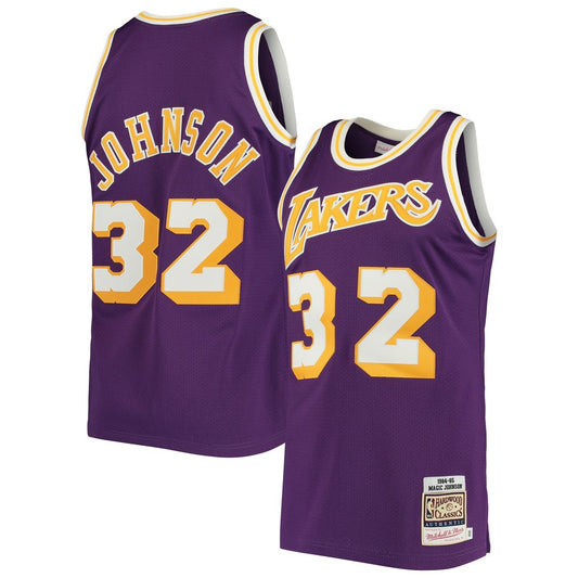 Los Angeles Lakers Magic Johnson Mitchell & Ness 1984/85 Hardwood Classics Authentic Jersey - Purple Team Jersey Sports Fan Apparel