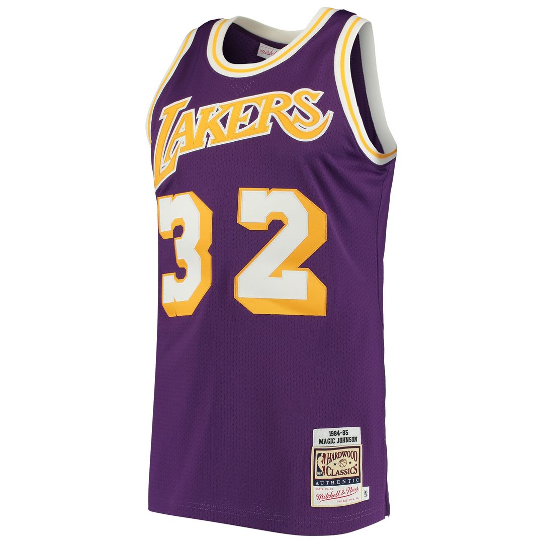 Los Angeles Lakers Magic Johnson Mitchell & Ness 1984/85 Hardwood Classics Authentic Jersey - Purple Team Jersey Sports Fan Apparel