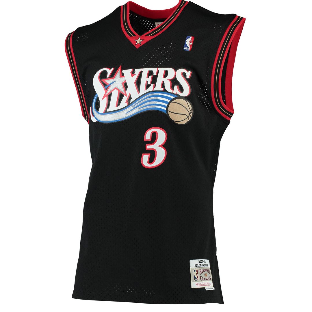 Philadelphia 76ers Allen Iverson Mitchell & Ness 2000/01 Hardwood Classics Swingman Jersey - Black Team Jersey Sports Fan Apparel