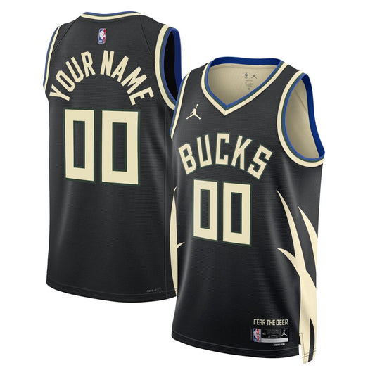 Milwaukee Bucks Jordan Brand Unisex 2022/23 Swingman Custom Jersey - Statement Edition - Black Team Jersey Sports Fan Apparel