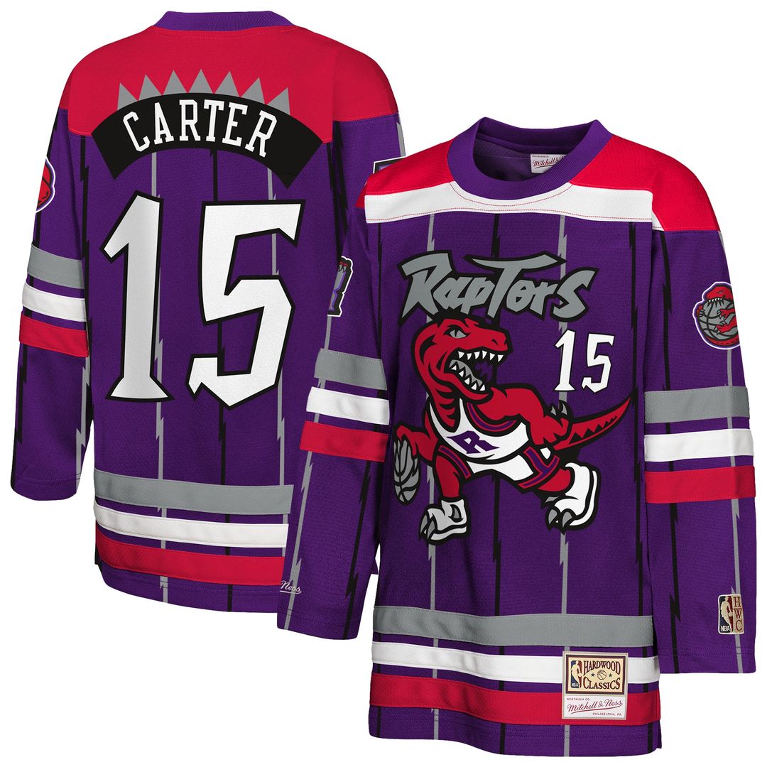Toronto Raptors Vince Carter Mitchell & Ness Youth Maxxed Out 2.0 Fashion Hockey Jersey - Purple Team Jersey Sports Fan Apparel