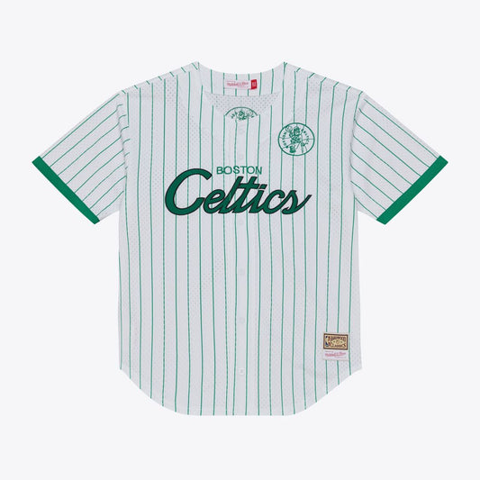 Boston Celtics Mitchell & Ness Head Coach Pinstripe Mesh Full - Button Baseball Jersey - White Team Jersey Sports Fan Apparel