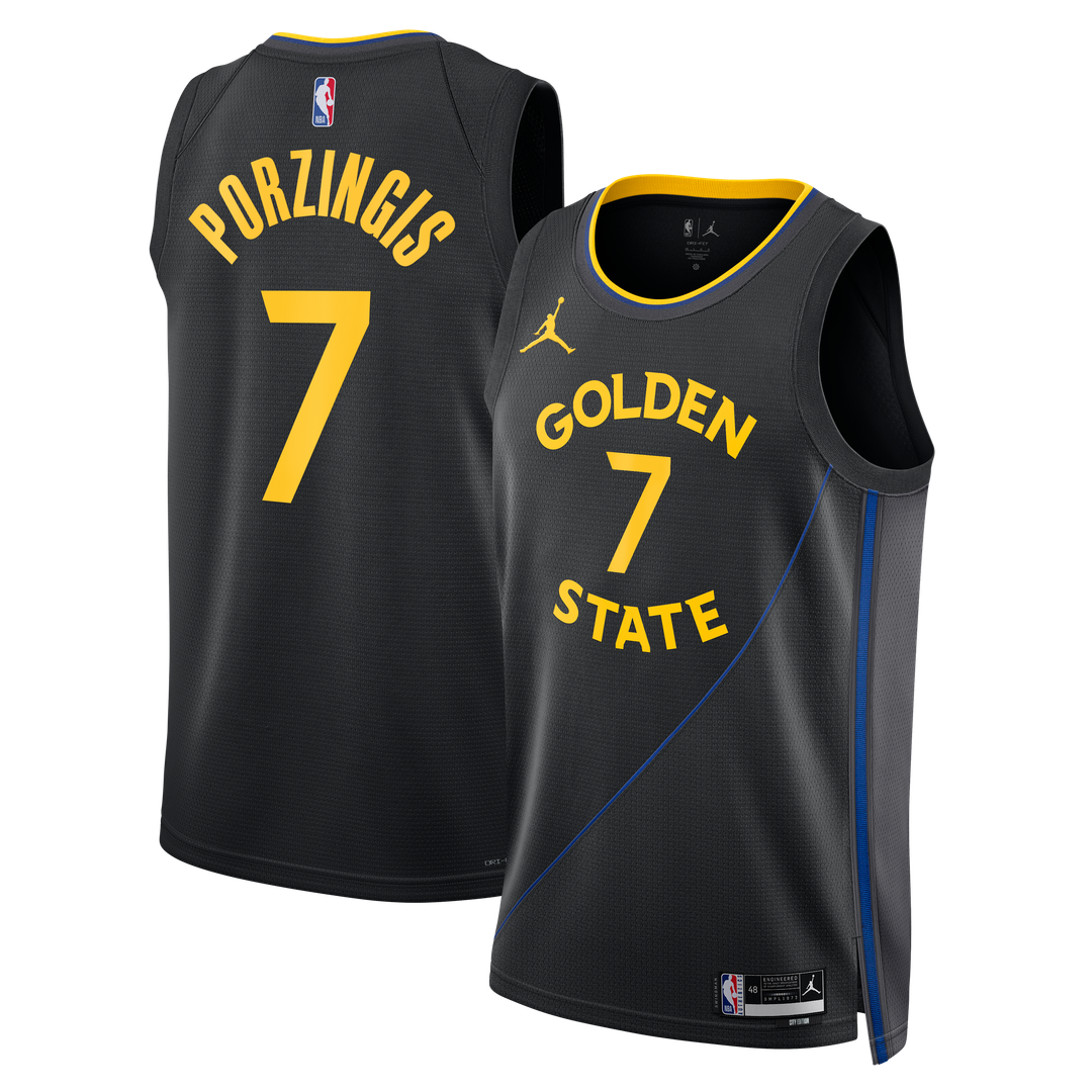 Golden State Warriors Kristaps Porziņģis Jordan Brand Unisex Swingman Jersey - Statement Edition - Black Team Jersey Sports Fan Apparel