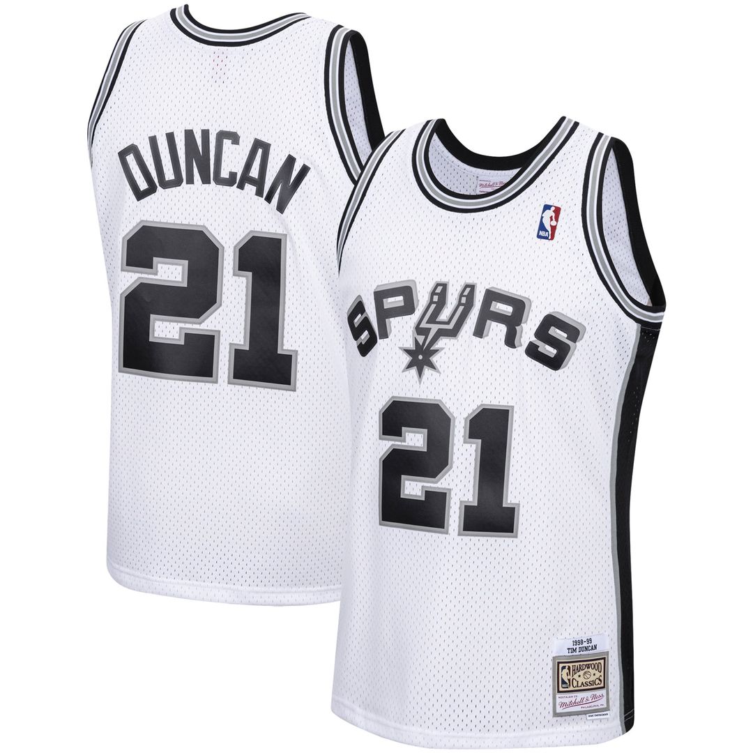 San Antonio Spurs Tim Duncan Mitchell & Ness 1998/99 Hardwood Classics Swingman Jersey - White Team Jersey Sports Fan Apparel