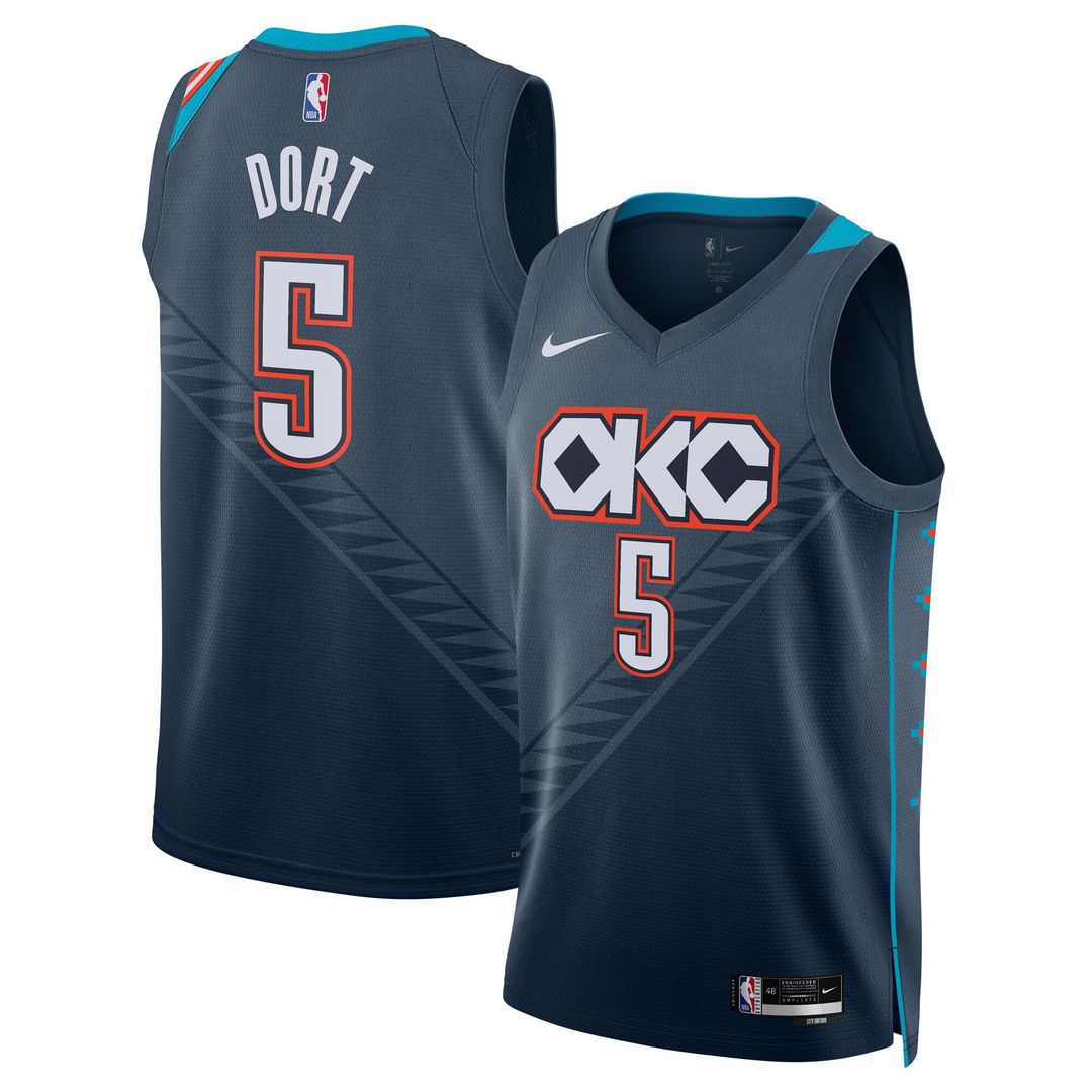 Oklahoma City Thunder Luguentz Dort Nike Unisex 2025/26 Swingman Jersey - Navy - City Edition Team Jersey Sports Fan Apparel