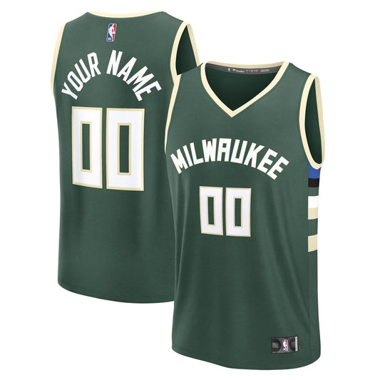 Milwaukee Bucks Fanatics Fast Break Custom Jersey - Icon Edition - Green Team Jersey Sports Fan Apparel