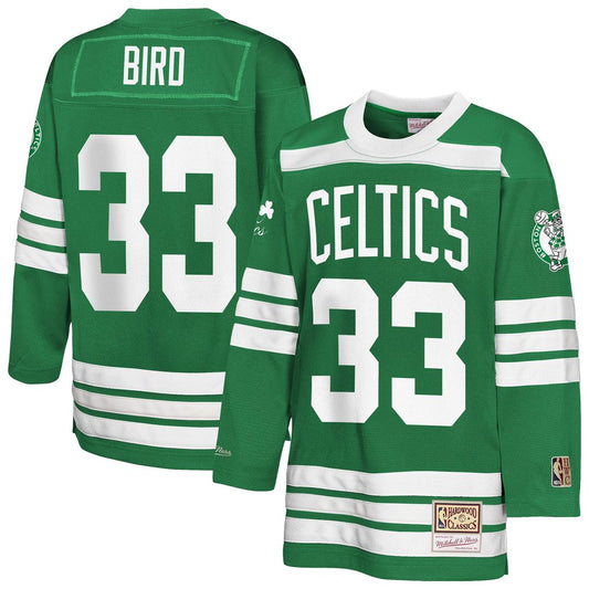 Boston Celtics Larry Bird Mitchell & Ness Youth Maxxed Out 2.0 Fashion Hockey Jersey - Kelly Green Team Jersey Sports Fan Apparel