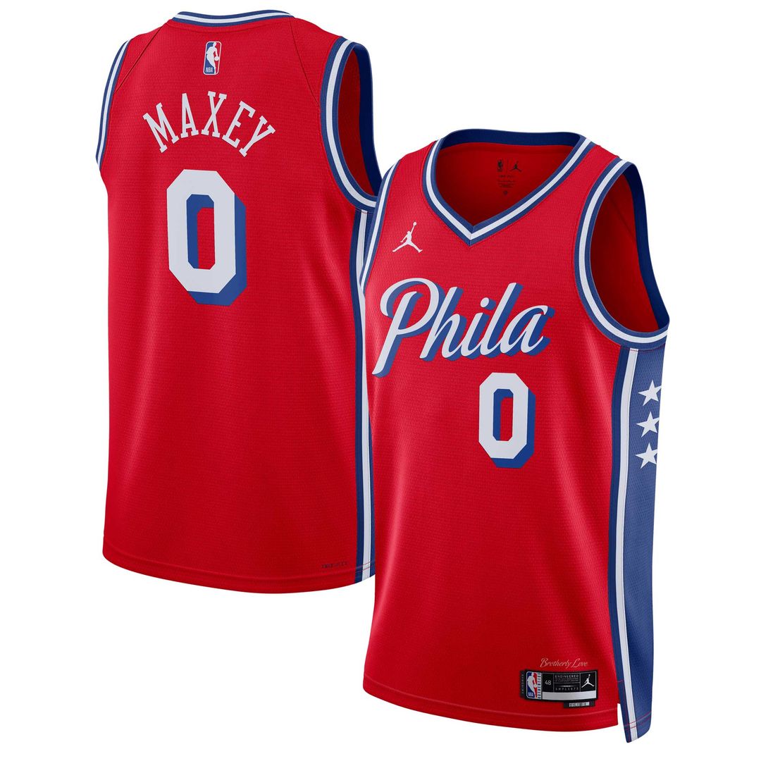 Philadelphia 76ers Tyrese Maxey Jordan Brand Unisex Swingman Jersey - Statement Edition - Red Team Jersey Sports Fan Apparel