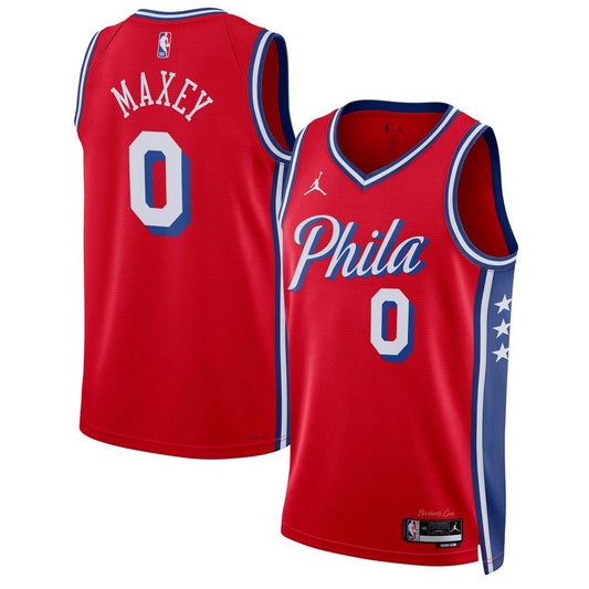 Philadelphia 76ers Tyrese Maxey Jordan Brand Unisex Swingman Jersey - Statement Edition - Red Team Jersey Sports Fan Apparel
