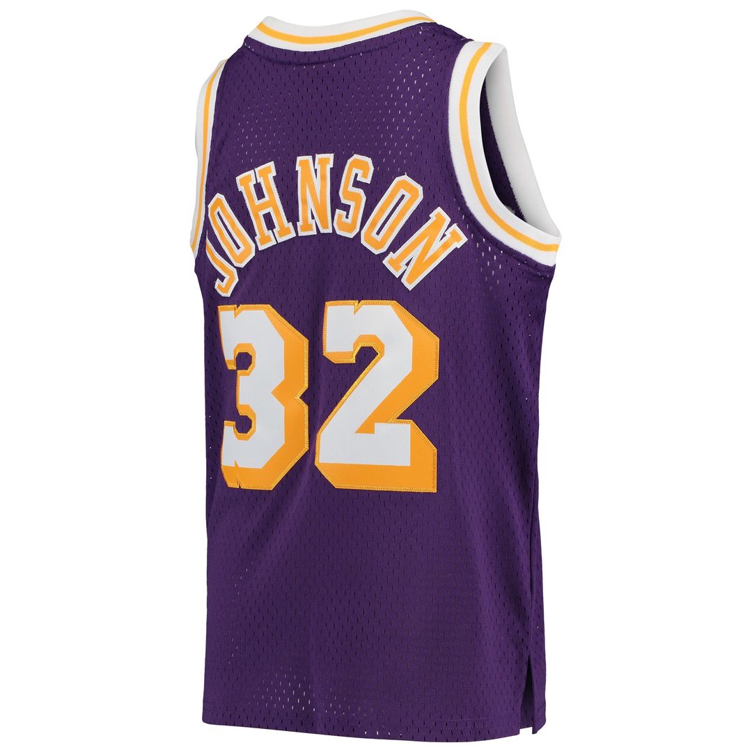 Los Angeles Lakers Magic Johnson Mitchell & Ness Youth 1984 - 85 Hardwood Classics Swingman Throwback Jersey - Purple Team Jersey Sports Fan Apparel
