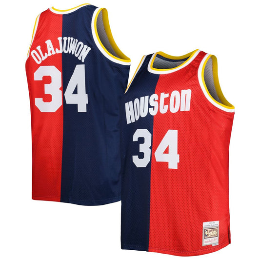 Houston Rockets Hakeem Olajuwon Mitchell & Ness Big & Tall Hardwood Classics 1993/94 Split Swingman Jersey - Navy/Red Team Jersey Sports Fan Apparel