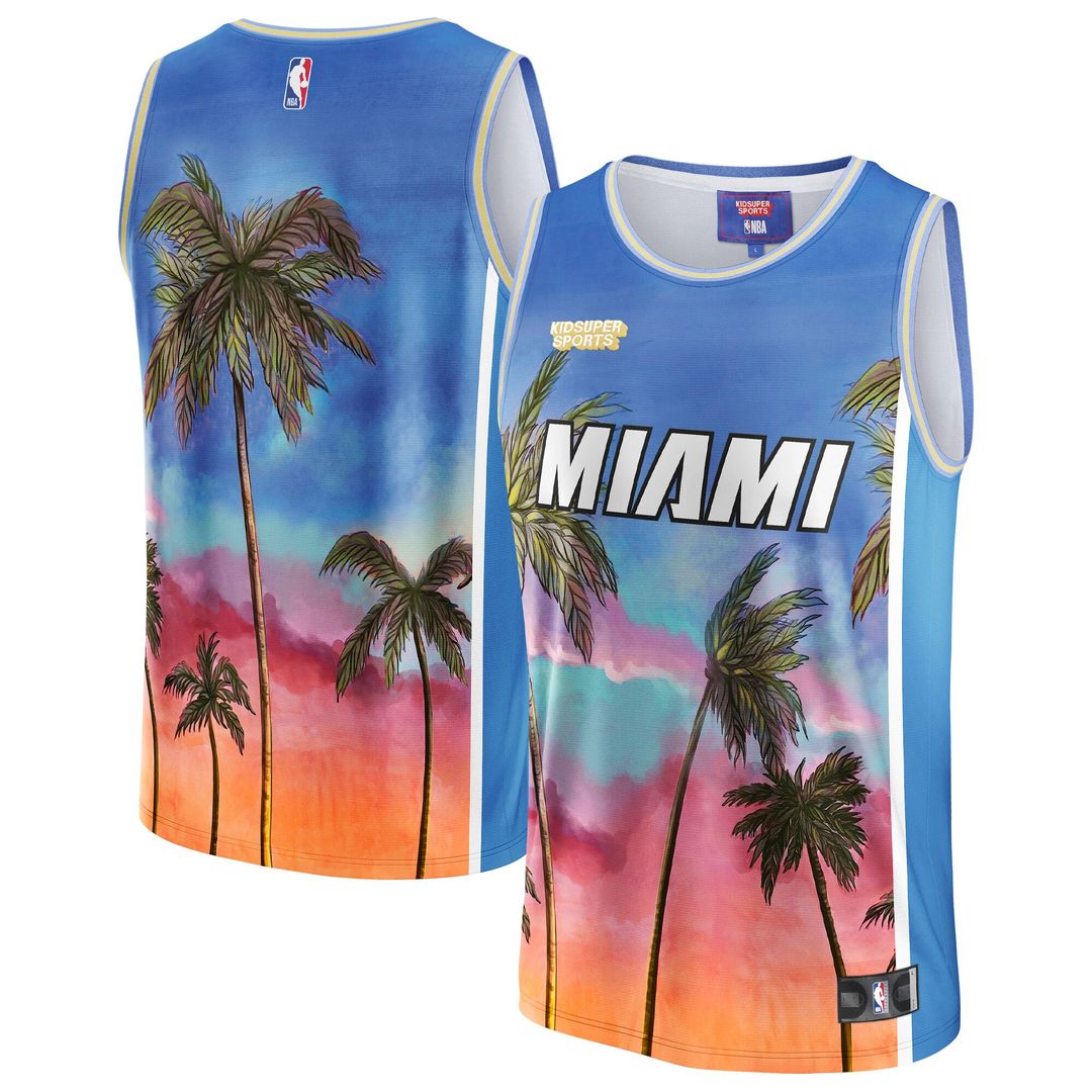 Miami Heat NBA & KidSuper Studios by Fanatics Unisex Hometown Jersey - Blue Team Jersey Sports Fan Apparel