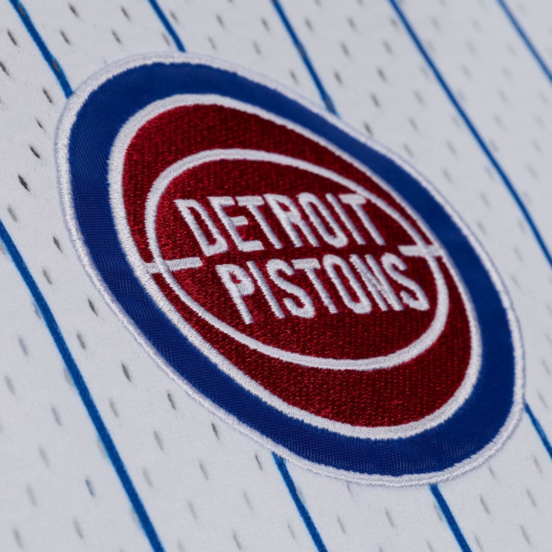 Detroit Pistons Mitchell & Ness Head Coach Pinstripe Mesh Full - Button Baseball Jersey - White Team Jersey Sports Fan Apparel