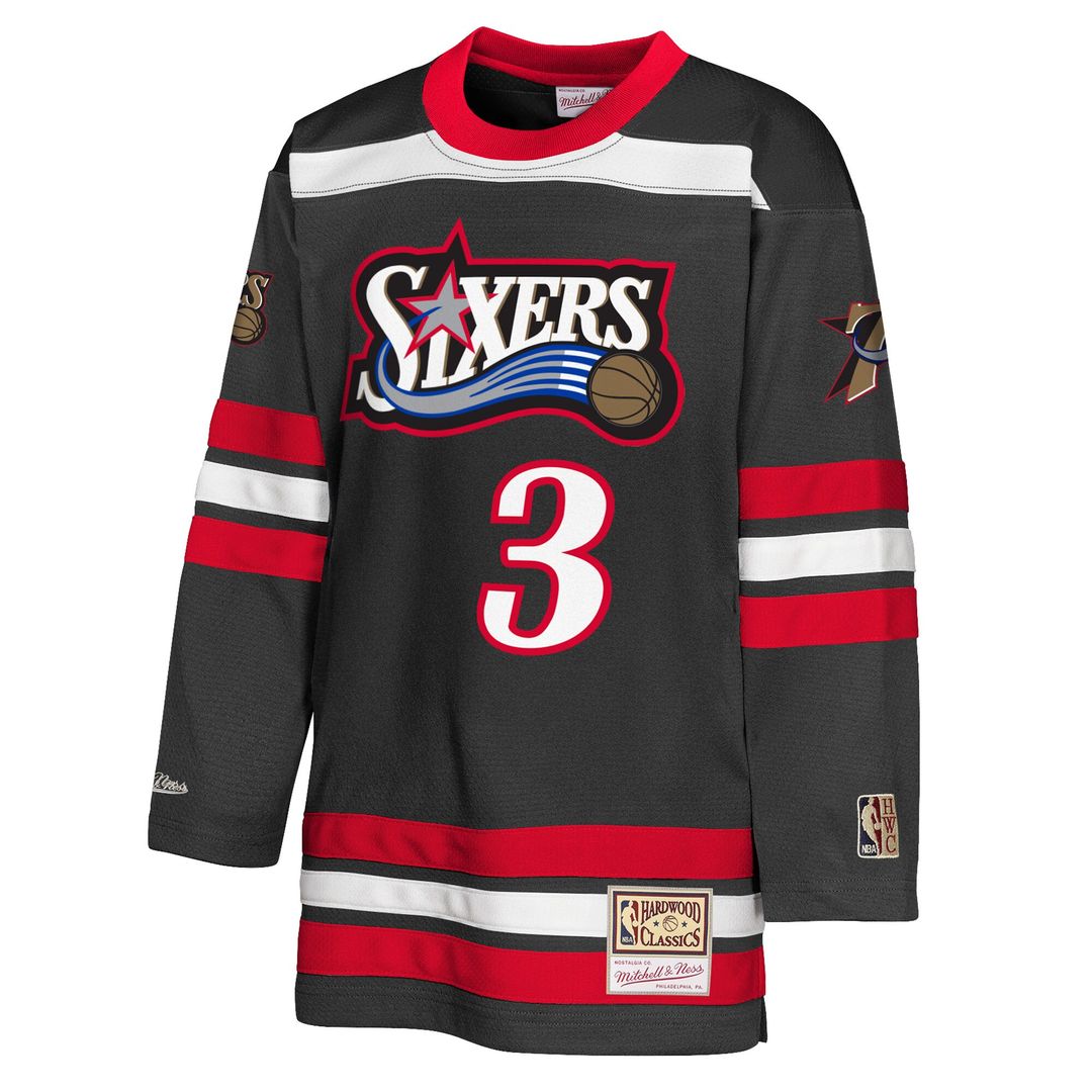 Philadelphia 76ers Allen Iverson Mitchell & Ness Youth Maxxed Out 2.0 Fashion Hockey Jersey - Black Team Jersey Sports Fan Apparel