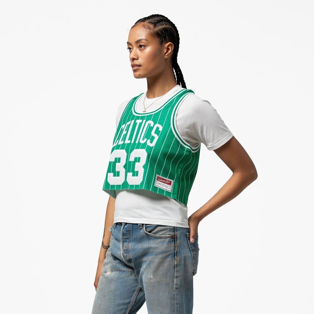 Boston Celtics Larry Bird Mitchell & Ness x DANNIJO Women's Fashion Cropped Basketball Jersey - Kelly Green Team Jersey Sports Fan Apparel