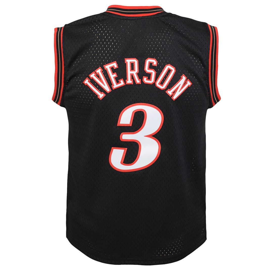 Philadelphia 76ers Allen Iverson Mitchell & Ness Youth 2000 - 01 Swingman Road Jersey - Black Team Jersey Sports Fan Apparel