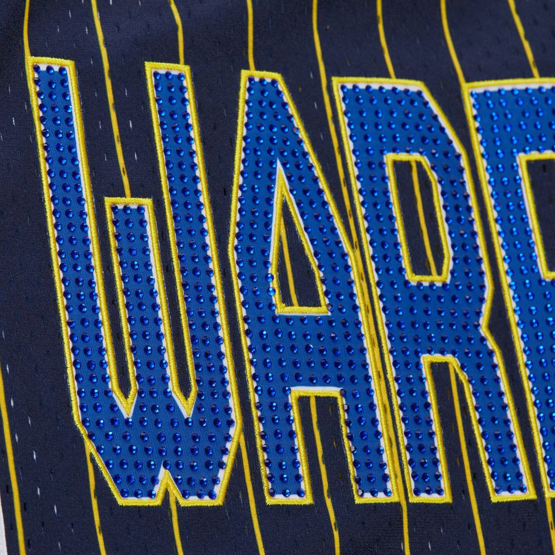 Golden State Warriors Mitchell & Ness x DANNIJO Women's Fashion Baseball Jersey - Blue Team Jersey Sports Fan Apparel