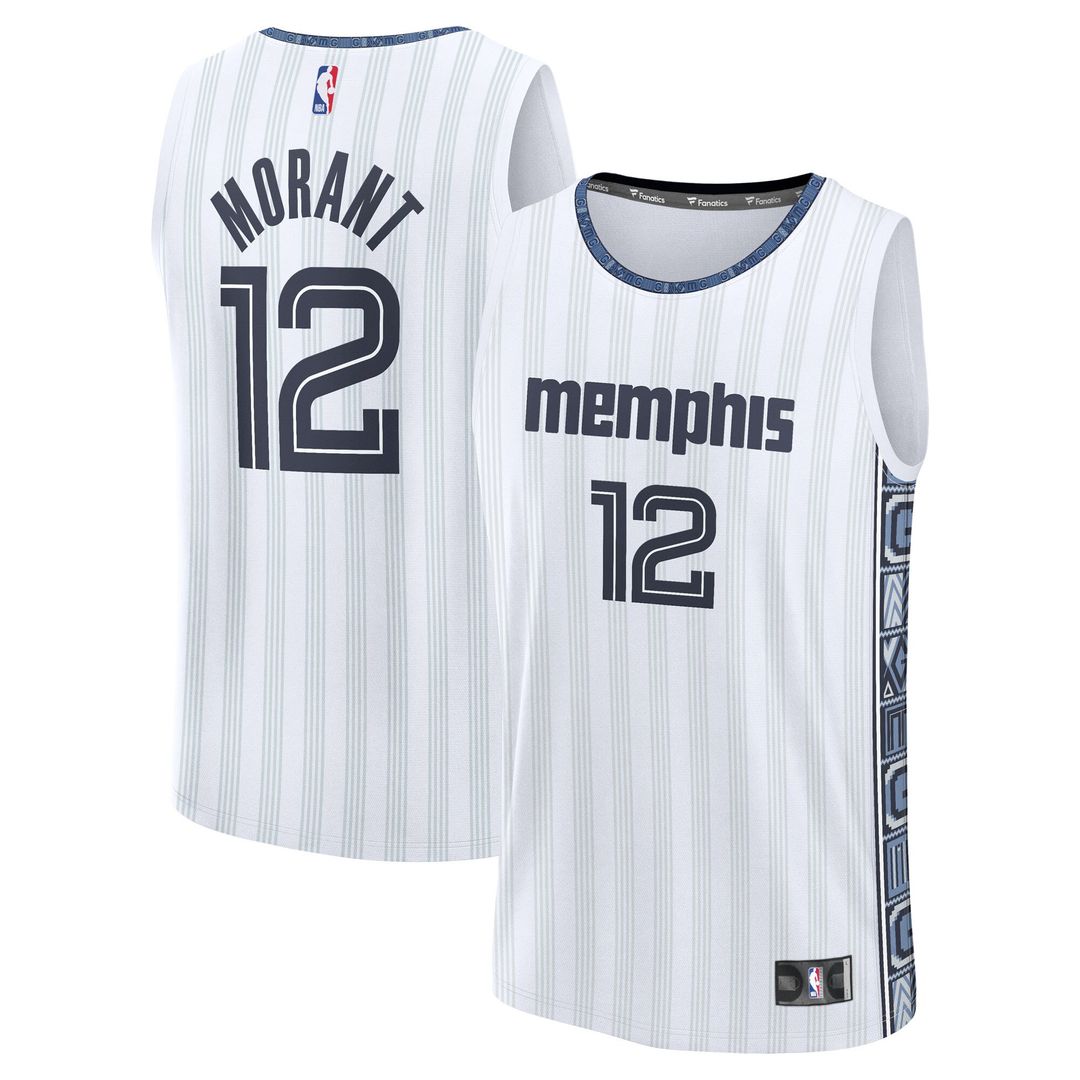 Memphis Grizzlies Ja Morant Fanatics Youth 2025/26 City Edition Fast Break Jersey - White Team Jersey Sports Fan Apparel