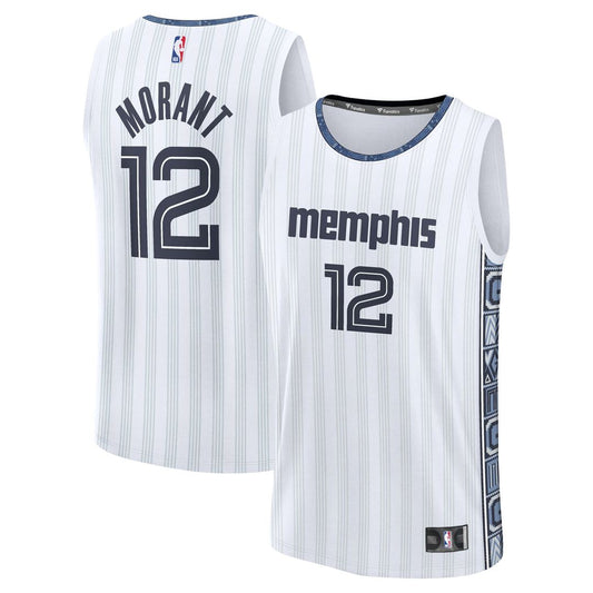 Memphis Grizzlies Ja Morant Fanatics Youth 2025/26 City Edition Fast Break Jersey - White Team Jersey Sports Fan Apparel