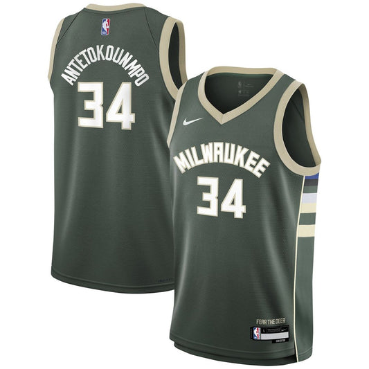 Milwaukee Bucks Giannis Antetokounmpo Nike Youth Swingman Jersey - Icon Edition - Hunter Green Team Jersey Sports Fan Apparel