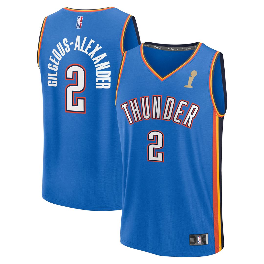 Oklahoma City Thunder Shai Gilgeous - Alexander Fanatics Youth 2025 NBA Finals Champions Fast Break Replica Player Jersey - Blue - Icon Edition Team J