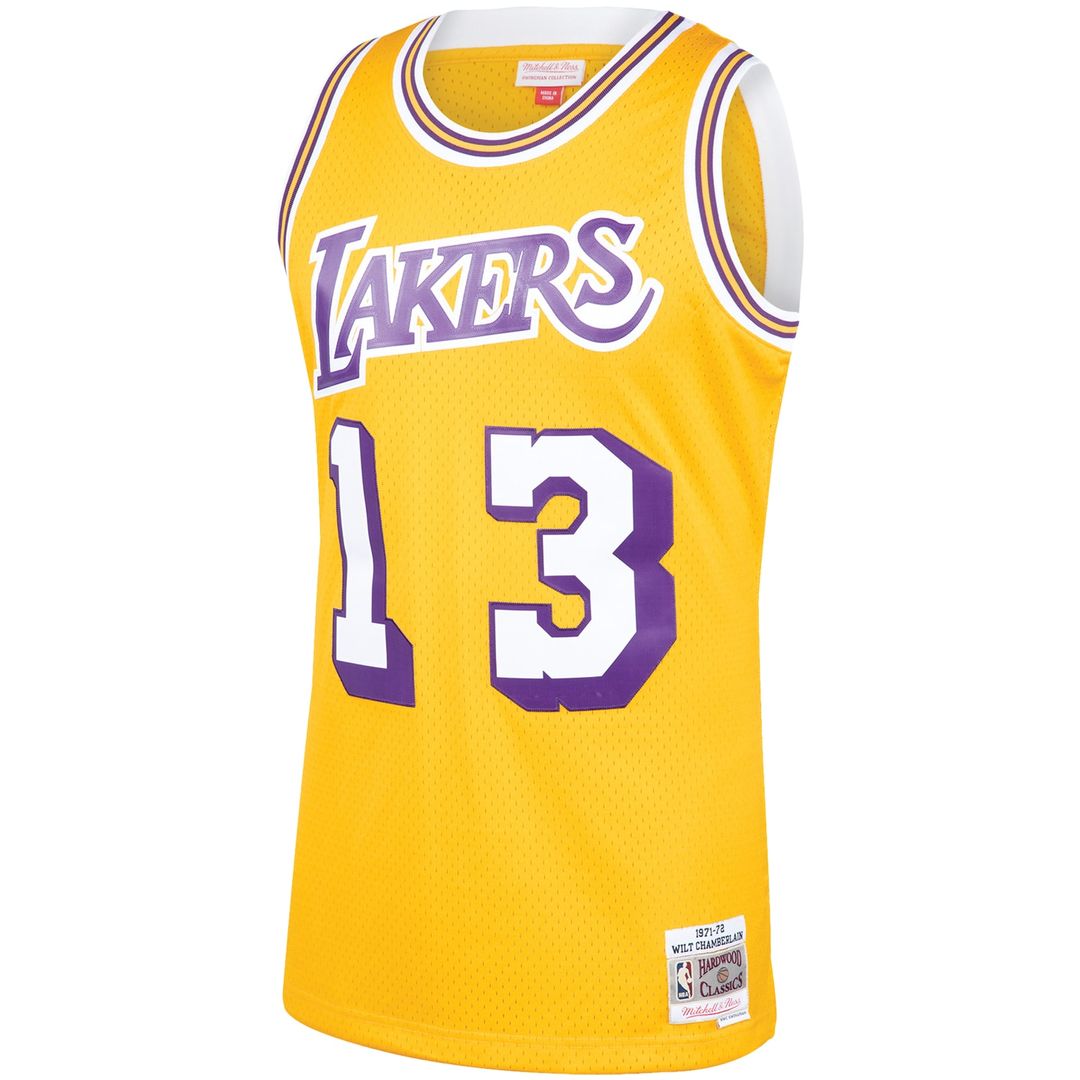 Los Angeles Lakers Wilt Chamberlain Mitchell & Ness 1971/72 Hardwood Classics Swingman Jersey - Gold Team Jersey Sports Fan Apparel