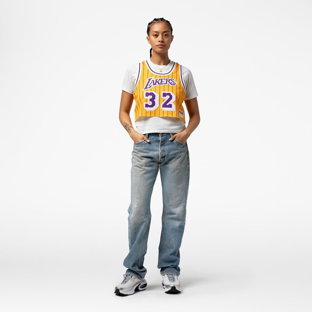 Los Angeles Lakers Magic Johnson Mitchell & Ness x DANNIJO Women's Fashion Cropped Basketball Jersey - Yellow Team Jersey Sports Fan Apparel