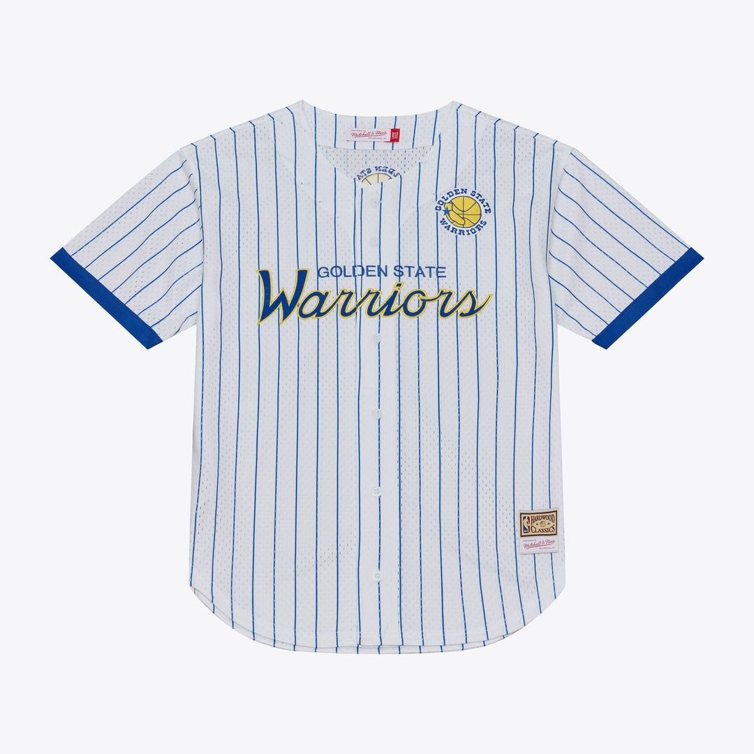 Golden State Warriors Mitchell & Ness Head Coach Pinstripe Mesh Full - Button Baseball Jersey - White Team Jersey Sports Fan Apparel