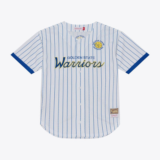 Golden State Warriors Mitchell & Ness Head Coach Pinstripe Mesh Full - Button Baseball Jersey - White Team Jersey Sports Fan Apparel