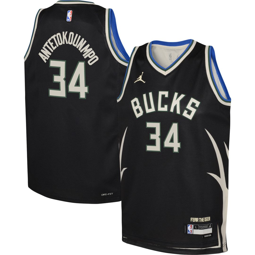 Milwaukee Bucks Giannis Antetokounmpo Jordan Brand Youth Swingman Jersey - Statement Edition - Black Team Jersey Sports Fan Apparel