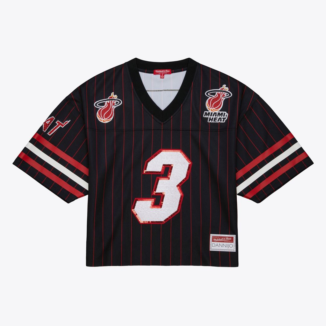 Miami Heat Dwyane Wade Mitchell & Ness x DANNIJO Women's Cropped Football Fashion Jersey - Black Team Jersey Sports Fan Apparel