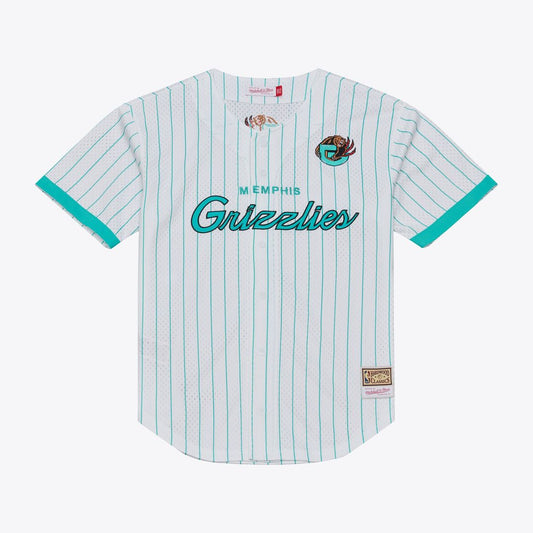 Memphis Grizzlies Mitchell & Ness Head Coach Pinstripe Mesh Full - Button Baseball Jersey - White Team Jersey Sports Fan Apparel