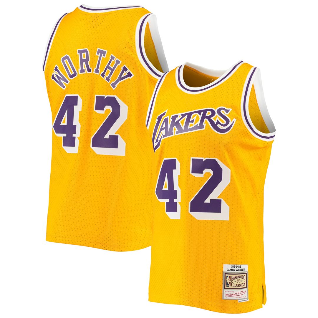 Los Angeles Lakers James Worthy Mitchell & Ness 1984/85 Hardwood Classics Swingman Jersey - Gold Team Jersey Sports Fan Apparel